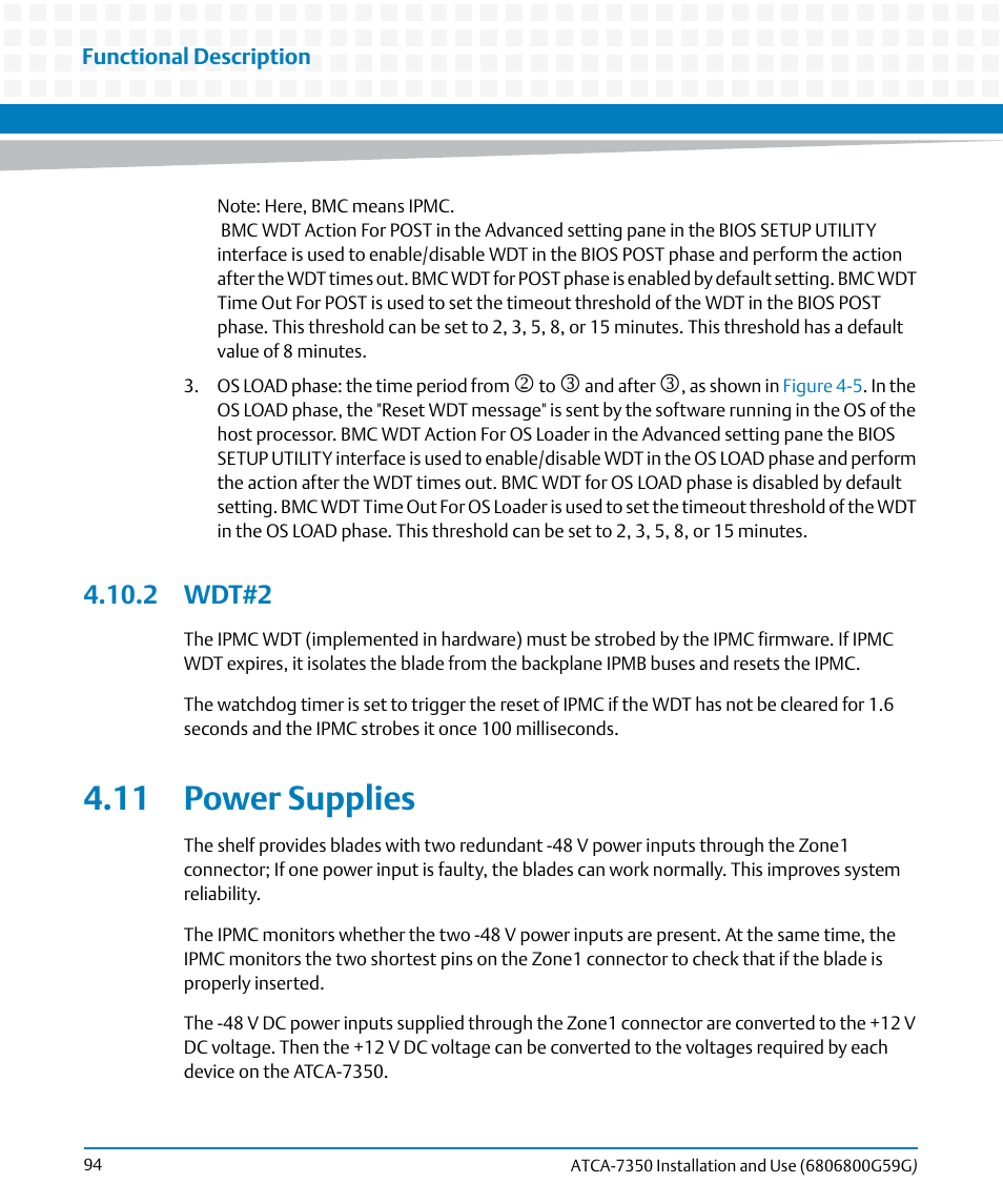 2 wdt#2, 11 power supplies | Artesyn ATCA-7350 Installation and Use (September 2014) User Manual | Page 94 / 208