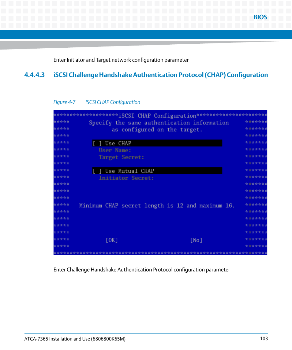 Figure 4-7, Iscsi chap configuration | Artesyn ATCA-7365 Installation and Use (May 2014) User Manual | Page 103 / 300
