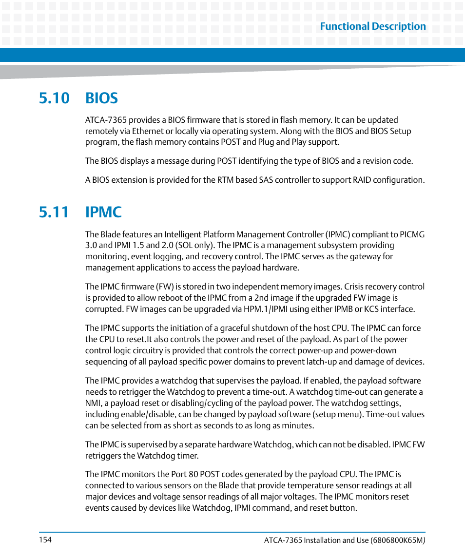 10 bios, 11 ipmc, 10 bios 5.11 ipmc | Artesyn ATCA-7365 Installation and Use (May 2014) User Manual | Page 154 / 300