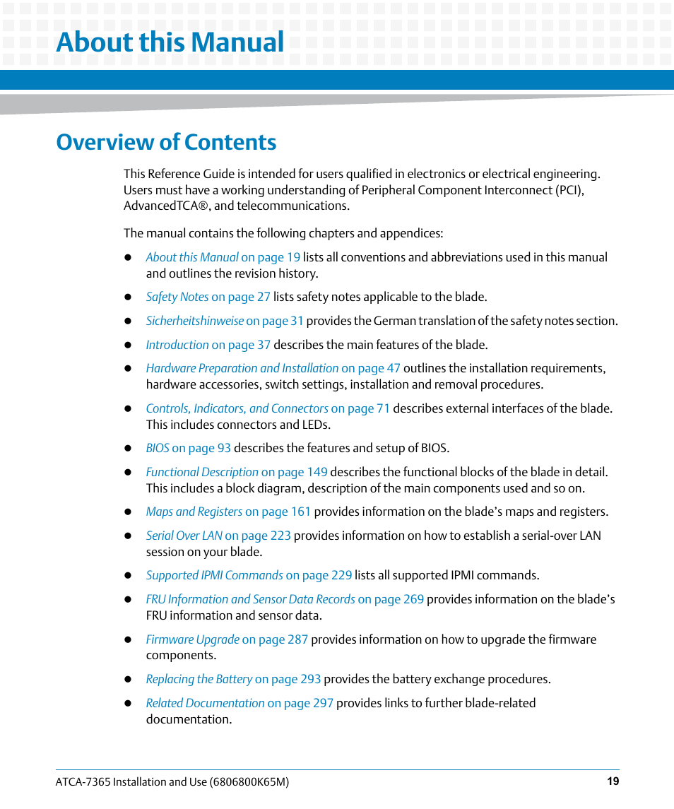 About this manual, Overview of contents | Artesyn ATCA-7365 Installation and Use (May 2014) User Manual | Page 19 / 300