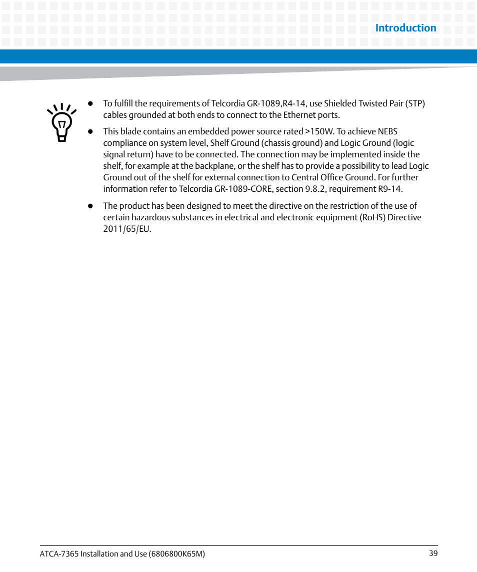 Introduction | Artesyn ATCA-7365 Installation and Use (May 2014) User Manual | Page 39 / 300