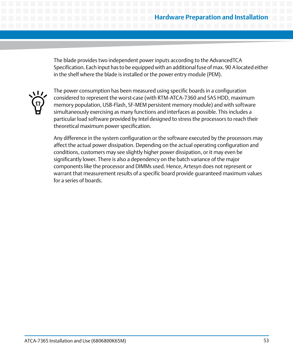 Hardware preparation and installation | Artesyn ATCA-7365 Installation and Use (May 2014) User Manual | Page 53 / 300