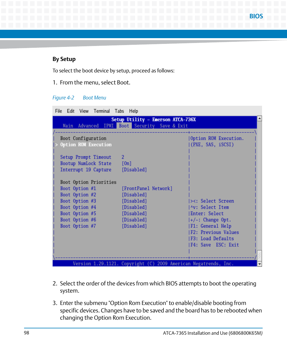 Figure 4-2, Boot menu | Artesyn ATCA-7365 Installation and Use (May 2014) User Manual | Page 98 / 300