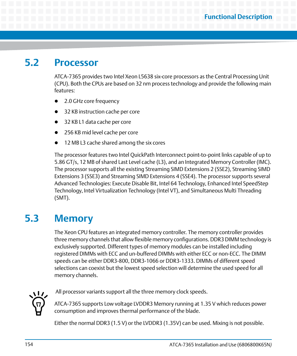 2 processor, 3 memory, 2 processor 5.3 memory | Artesyn ATCA-7365 Installation and Use (November 2014) User Manual | Page 154 / 306