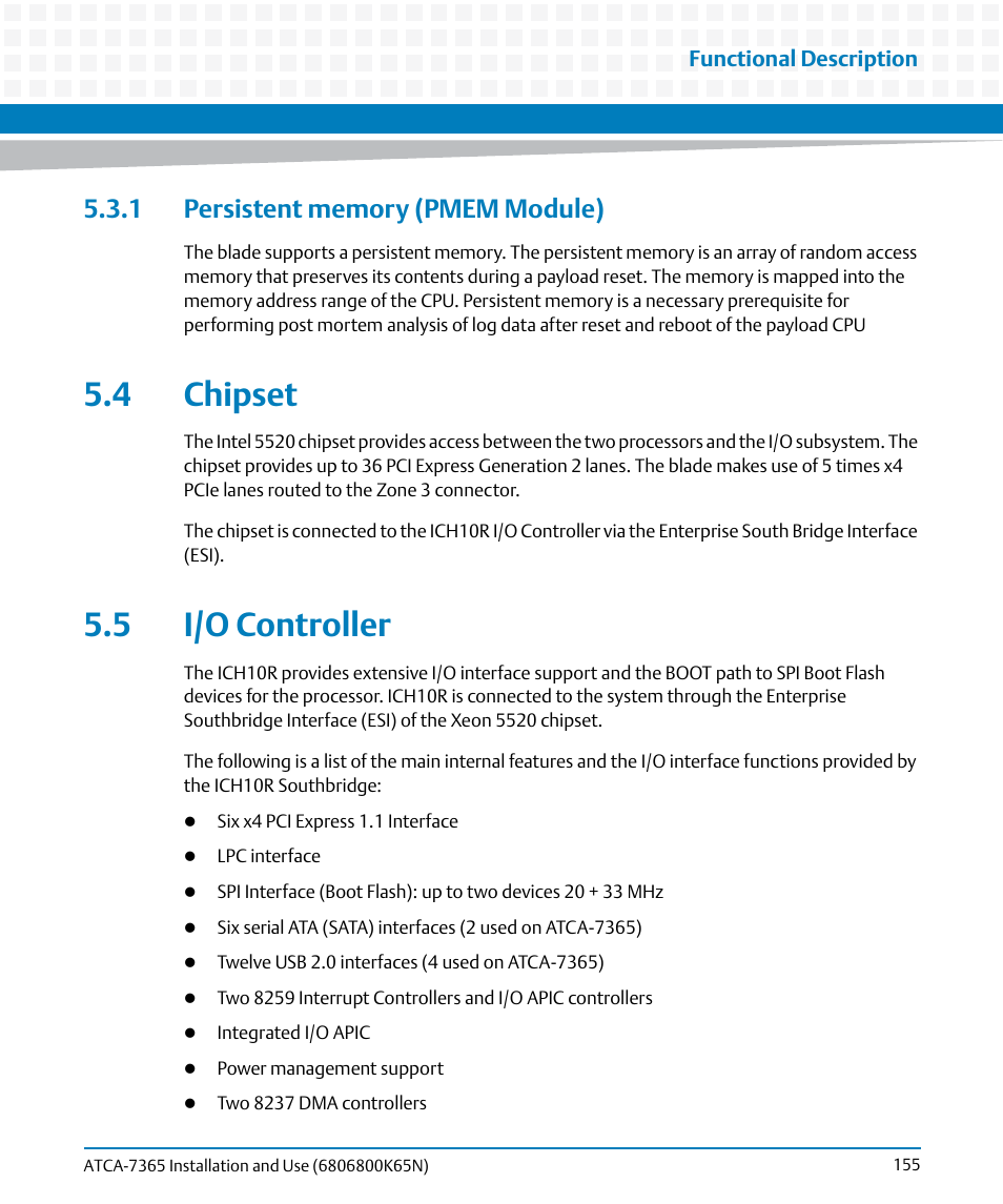 1 persistent memory (pmem module), 4 chipset, 5 i/o controller | 4 chipset 5.5 i/o controller | Artesyn ATCA-7365 Installation and Use (November 2014) User Manual | Page 155 / 306