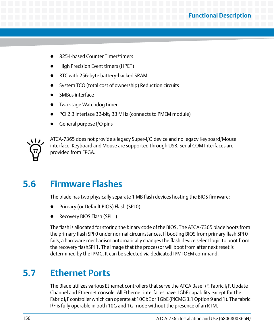 6 firmware flashes, 7 ethernet ports, 6 firmware flashes 5.7 ethernet ports | Artesyn ATCA-7365 Installation and Use (November 2014) User Manual | Page 156 / 306