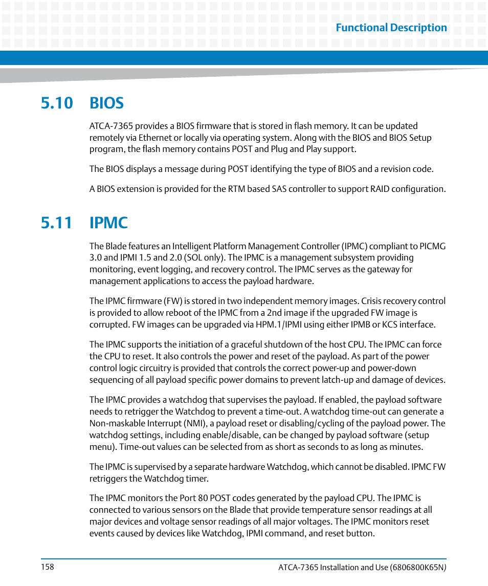 10 bios, 11 ipmc, 10 bios 5.11 ipmc | Artesyn ATCA-7365 Installation and Use (November 2014) User Manual | Page 158 / 306