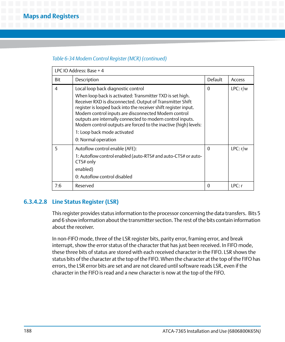 Maps and registers | Artesyn ATCA-7365 Installation and Use (November 2014) User Manual | Page 188 / 306