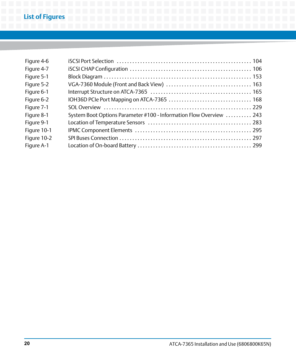 List of figures | Artesyn ATCA-7365 Installation and Use (November 2014) User Manual | Page 20 / 306
