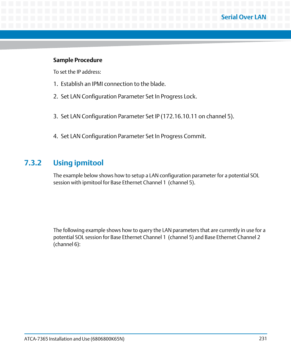 2 using ipmitool, Using ipmitool | Artesyn ATCA-7365 Installation and Use (November 2014) User Manual | Page 231 / 306