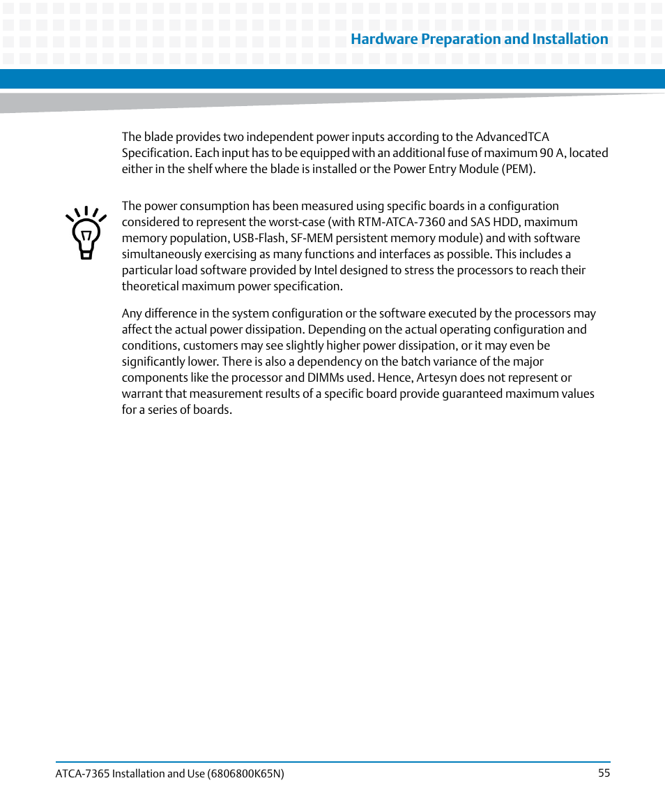 Hardware preparation and installation | Artesyn ATCA-7365 Installation and Use (November 2014) User Manual | Page 55 / 306