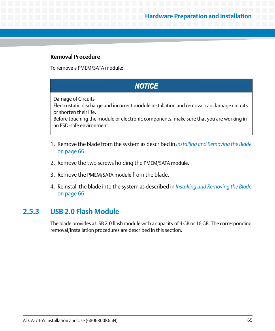 3 usb 2.0 flash module | Artesyn ATCA-7365 Installation and Use (November 2014) User Manual | Page 65 / 306