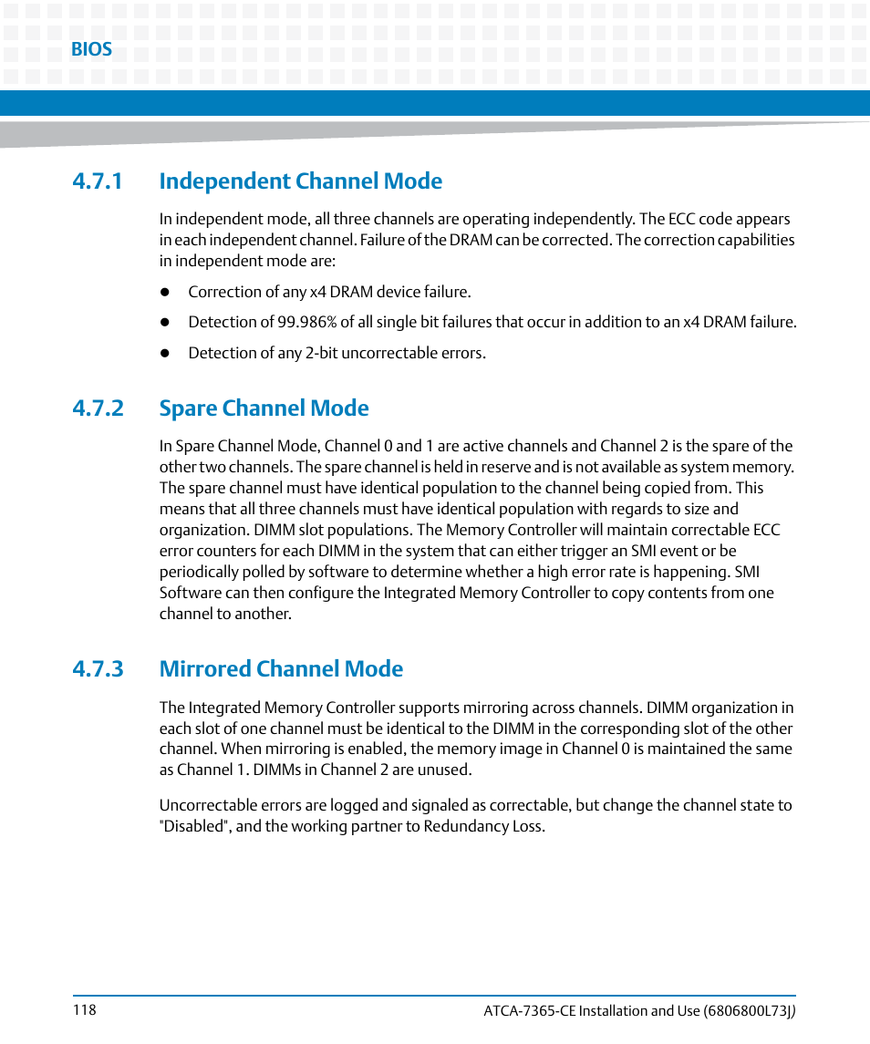 1 independent channel mode, 2 spare channel mode, 3 mirrored channel mode | Artesyn ATCA-7365-CE Installation and Use (May 2014) User Manual | Page 118 / 294