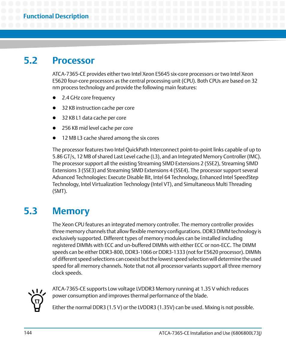 2 processor, 3 memory, 2 processor 5.3 memory | Artesyn ATCA-7365-CE Installation and Use (May 2014) User Manual | Page 144 / 294