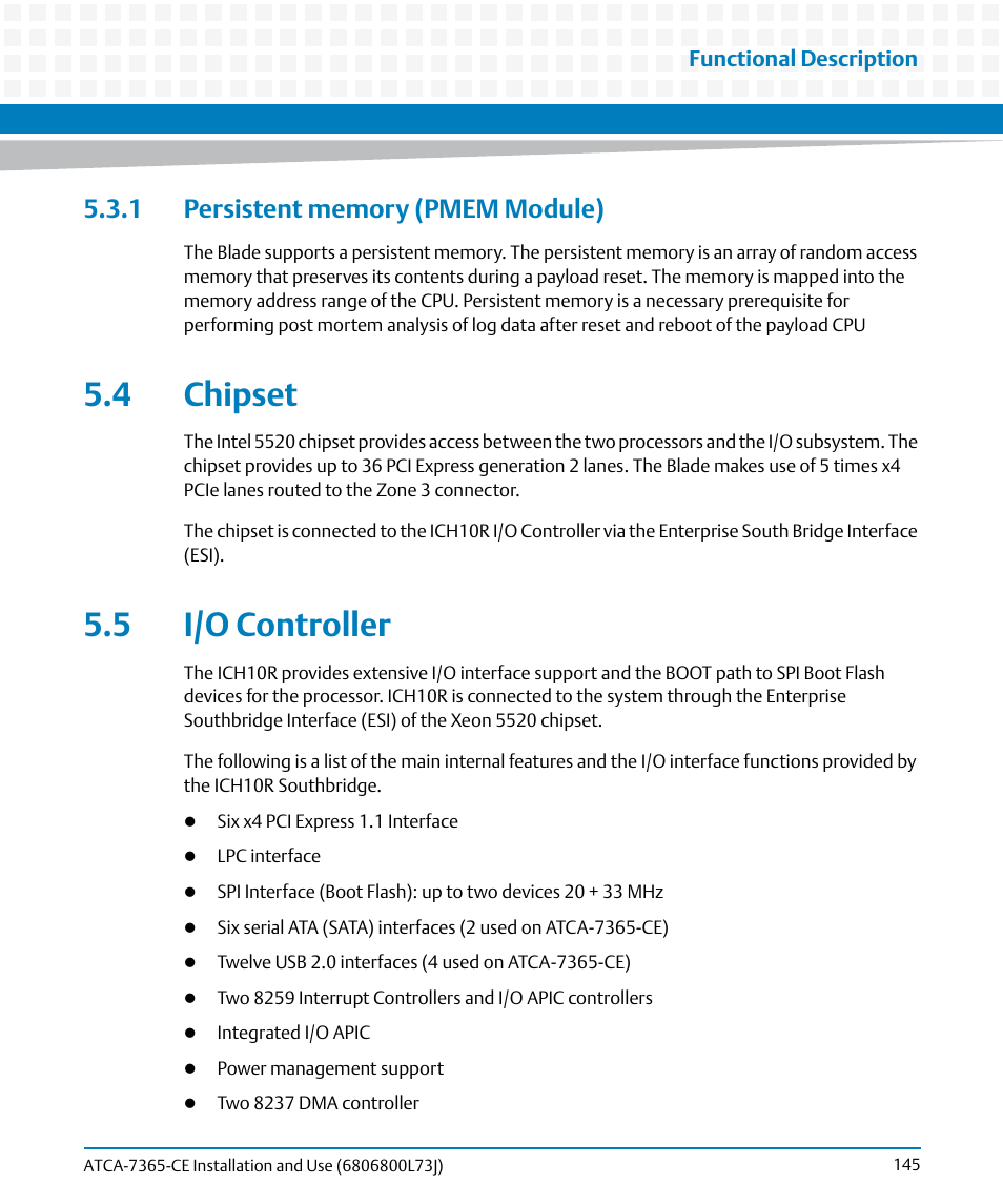 1 persistent memory (pmem module), 4 chipset, 5 i/o controller | 4 chipset 5.5 i/o controller | Artesyn ATCA-7365-CE Installation and Use (May 2014) User Manual | Page 145 / 294