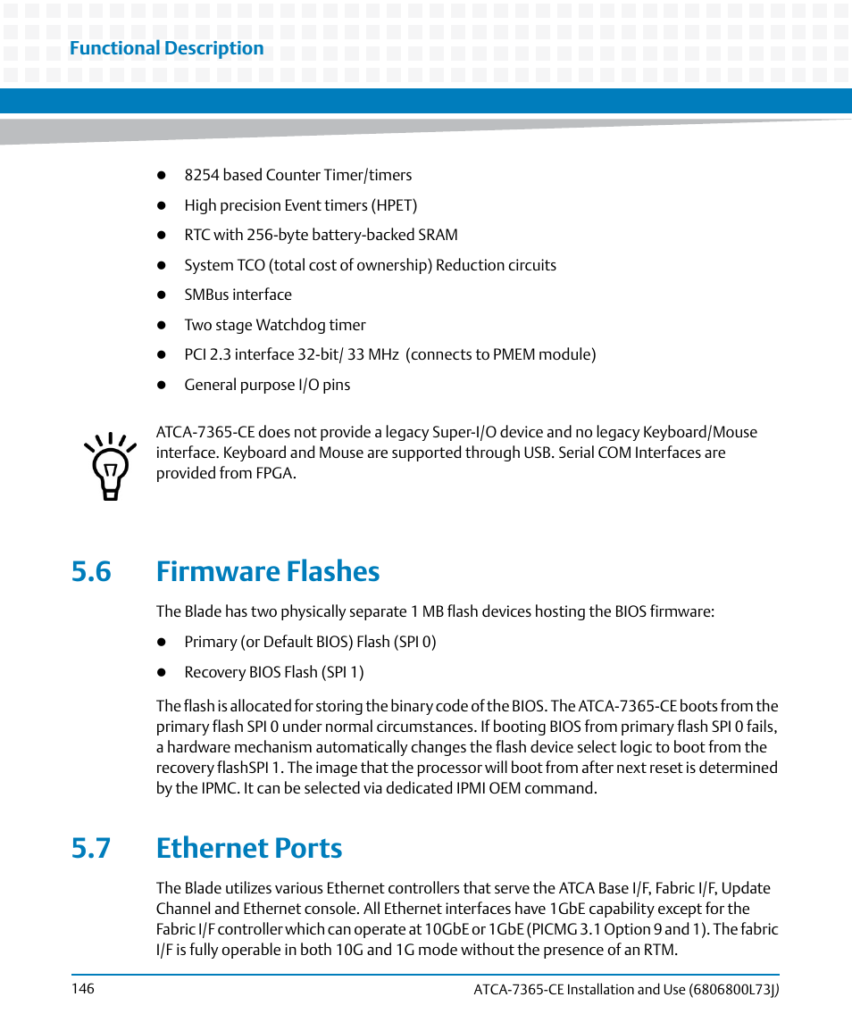 6 firmware flashes, 7 ethernet ports, 6 firmware flashes 5.7 ethernet ports | Artesyn ATCA-7365-CE Installation and Use (May 2014) User Manual | Page 146 / 294