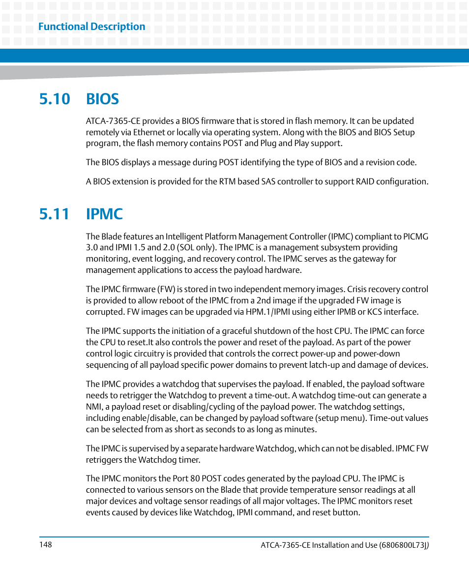 10 bios, 11 ipmc, 10 bios 5.11 ipmc | Artesyn ATCA-7365-CE Installation and Use (May 2014) User Manual | Page 148 / 294