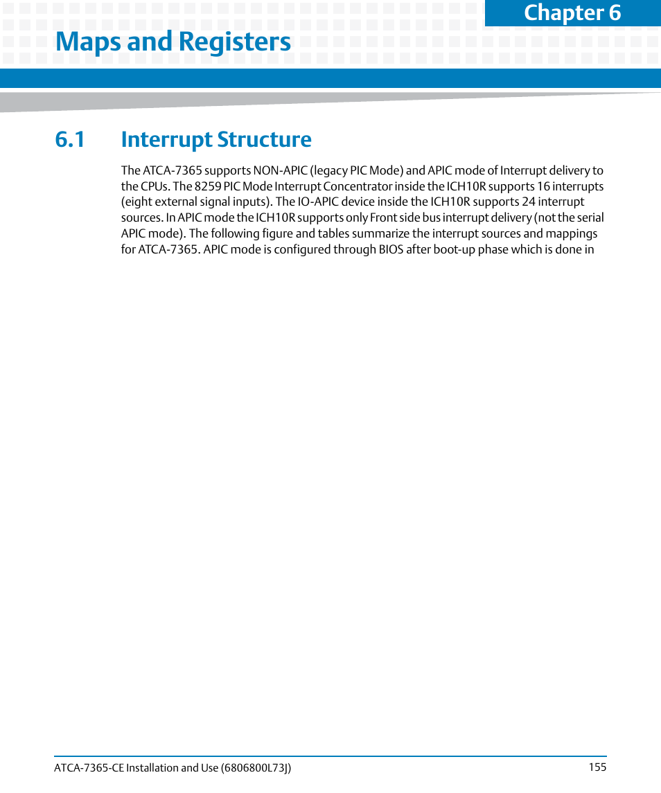 Maps and registers, 1 interrupt structure, Chapter 6 | Artesyn ATCA-7365-CE Installation and Use (May 2014) User Manual | Page 155 / 294
