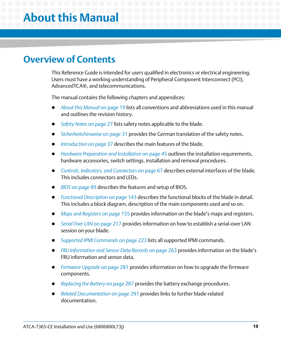 About this manual, Overview of contents | Artesyn ATCA-7365-CE Installation and Use (May 2014) User Manual | Page 19 / 294