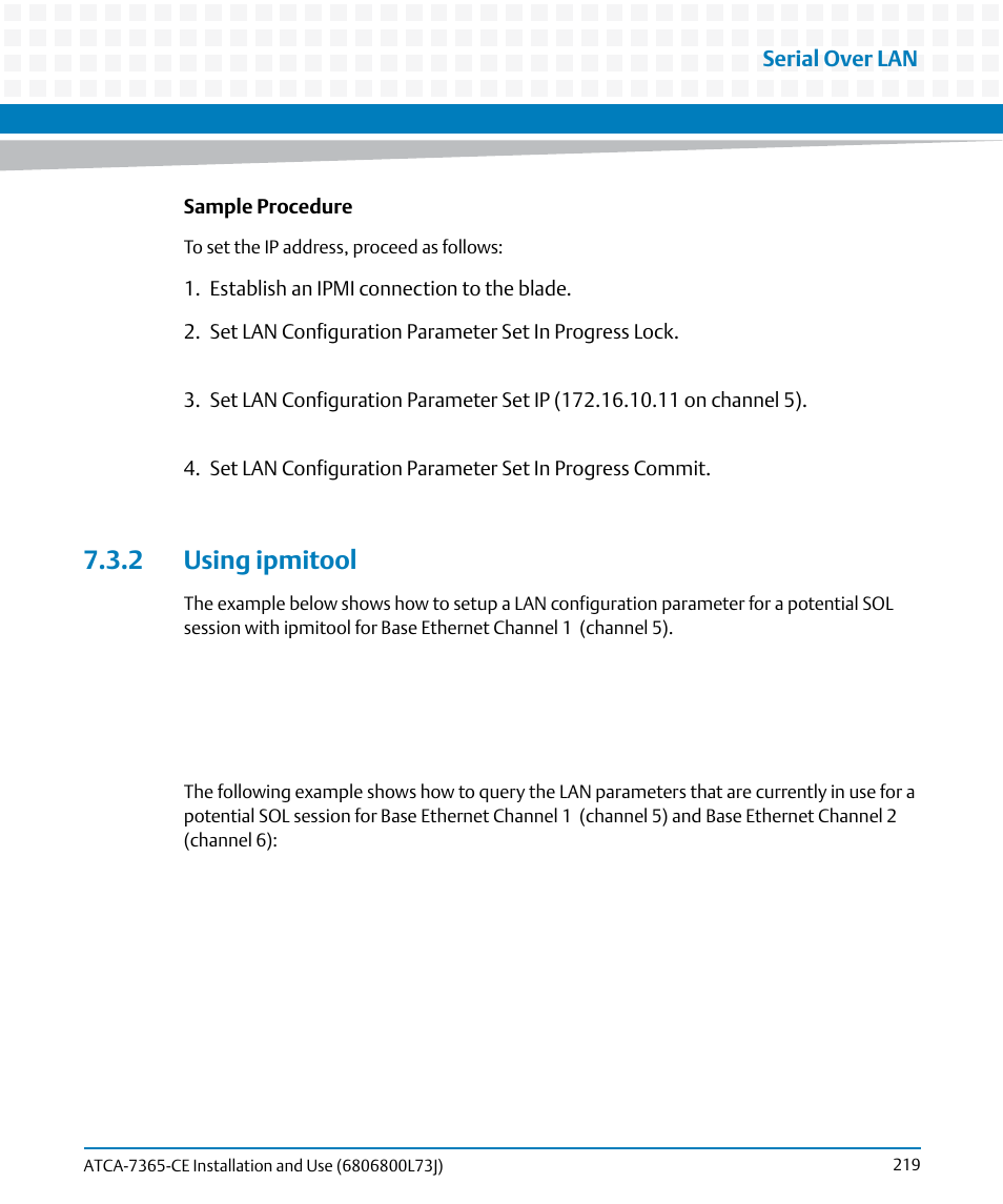 2 using ipmitool, Using ipmitool | Artesyn ATCA-7365-CE Installation and Use (May 2014) User Manual | Page 219 / 294
