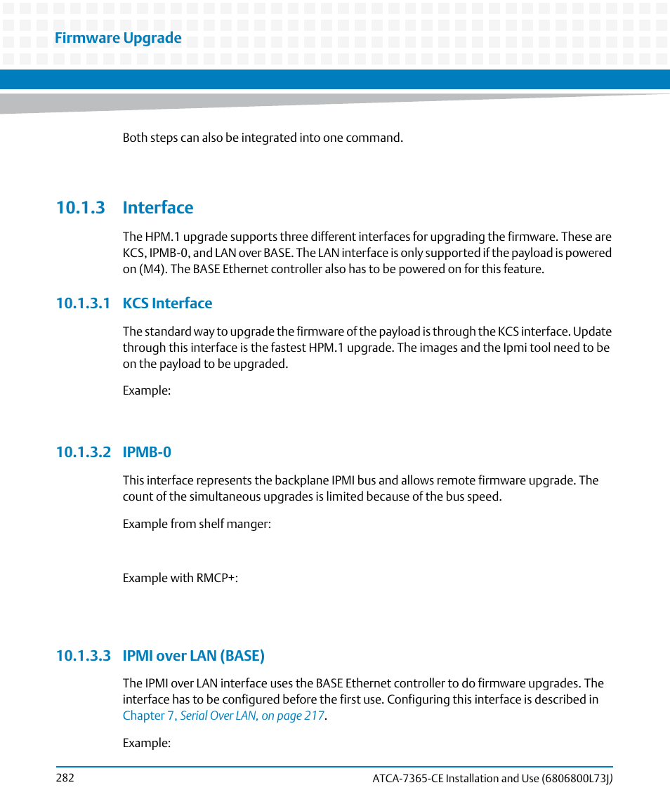 3 interface, 1 kcs interface, 2 ipmb-0 | 3 ipmi over lan (base) | Artesyn ATCA-7365-CE Installation and Use (May 2014) User Manual | Page 282 / 294