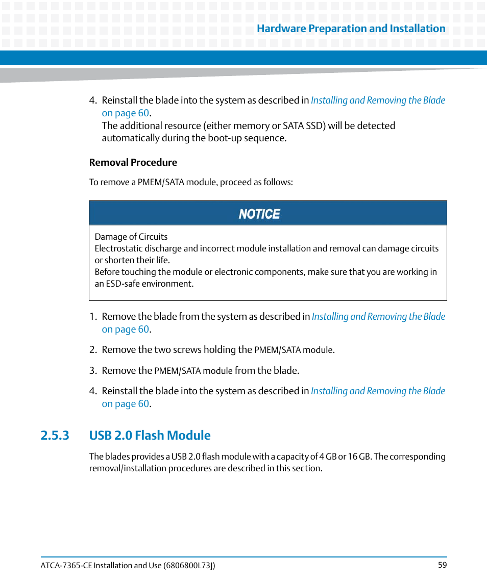 3 usb 2.0 flash module | Artesyn ATCA-7365-CE Installation and Use (May 2014) User Manual | Page 59 / 294