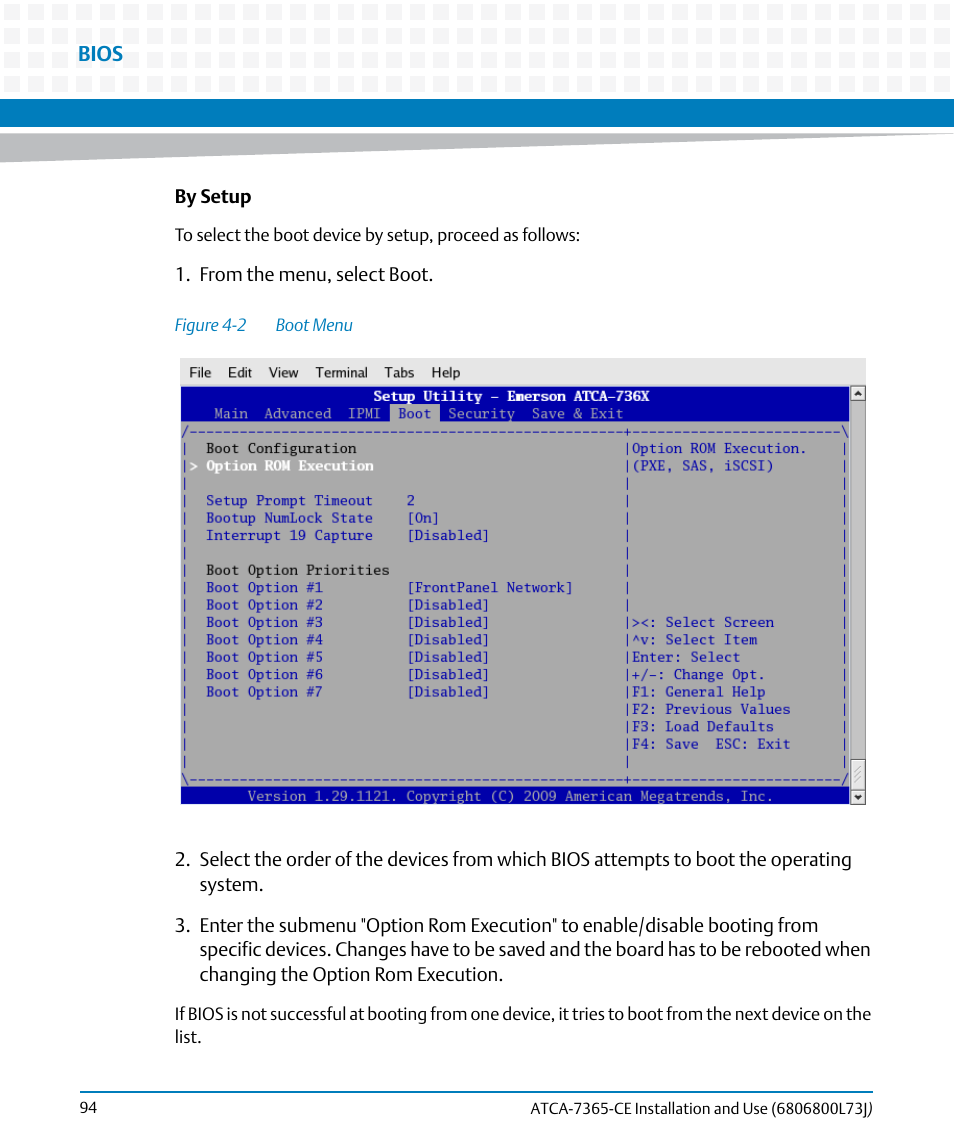 Figure 4-2, Boot menu | Artesyn ATCA-7365-CE Installation and Use (May 2014) User Manual | Page 94 / 294