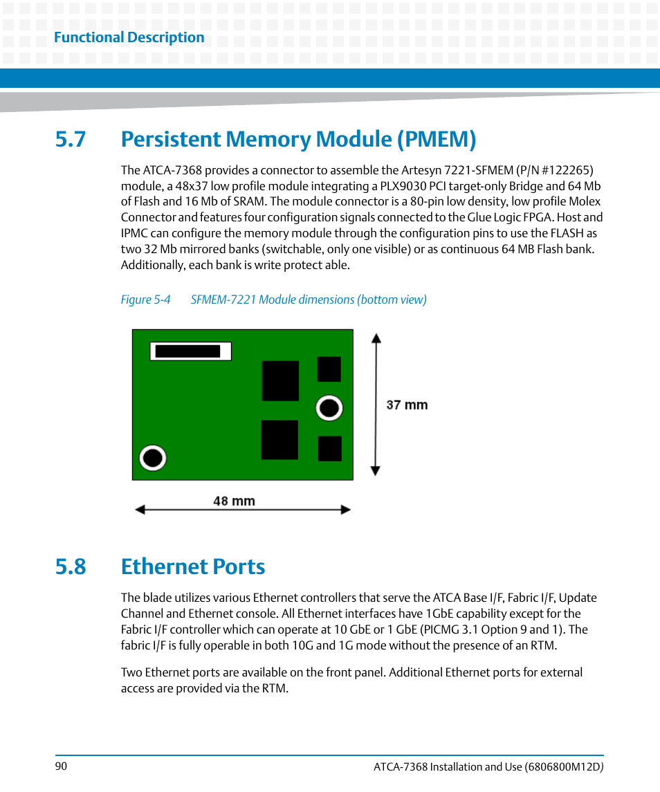 7 persistent memory module (pmem), 8 ethernet ports, Figure 5-4 | Sfmem-7221 module dimensions (bottom view) | Artesyn ATCA-7368 Installation and Use (June 2014) User Manual | Page 90 / 222