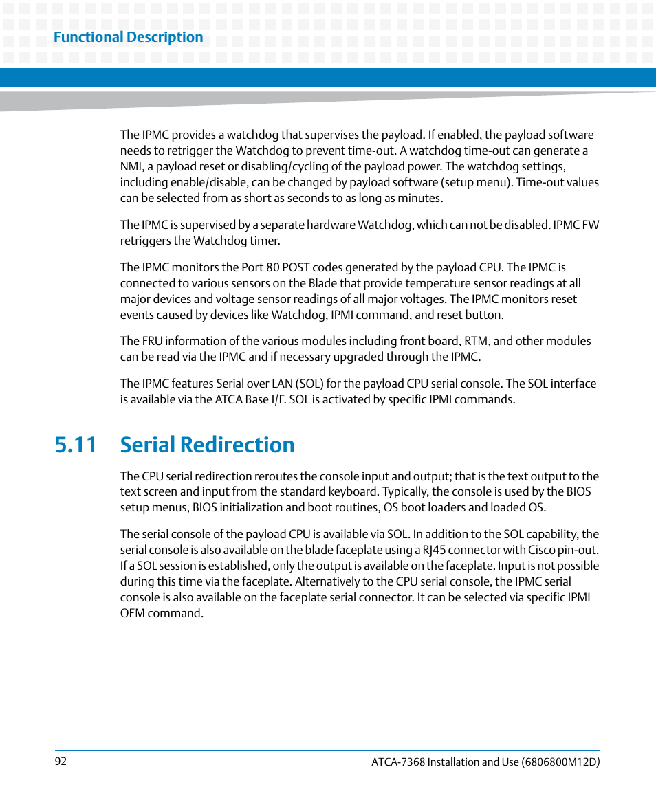 11 serial redirection | Artesyn ATCA-7368 Installation and Use (June 2014) User Manual | Page 92 / 222