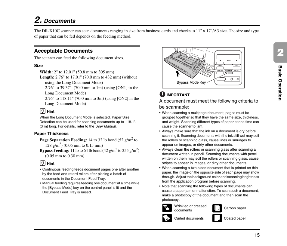 Documents, Acceptable documents | Canon IMAGEFORMULA DR-X10C User Manual | Page 23 / 67