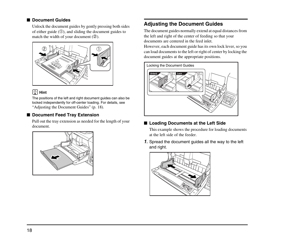 Adjusting the document guides | Canon IMAGEFORMULA DR-X10C User Manual | Page 26 / 67