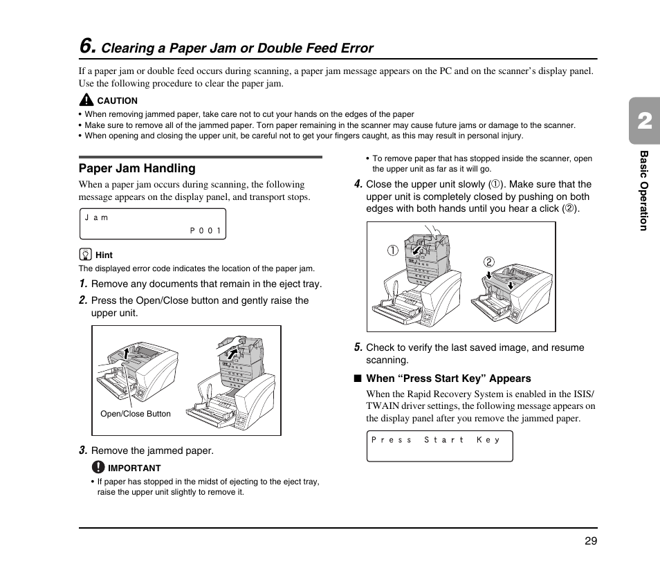 Clearing a paper jam or double feed error, Paper jam handling | Canon IMAGEFORMULA DR-X10C User Manual | Page 37 / 67