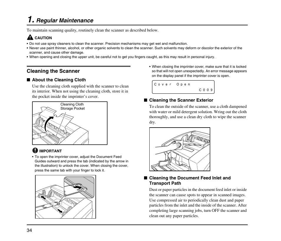 Regular maintenance, Cleaning the scanner | Canon IMAGEFORMULA DR-X10C User Manual | Page 42 / 67