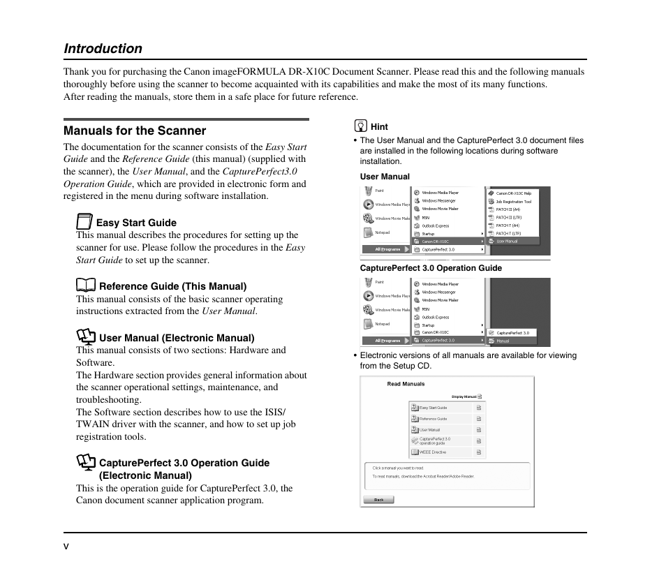 Introduction, Manuals for the scanner | Canon IMAGEFORMULA DR-X10C User Manual | Page 6 / 67