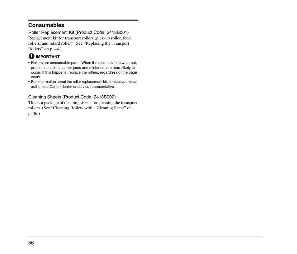 Consumables | Canon IMAGEFORMULA DR-X10C User Manual | Page 64 / 67