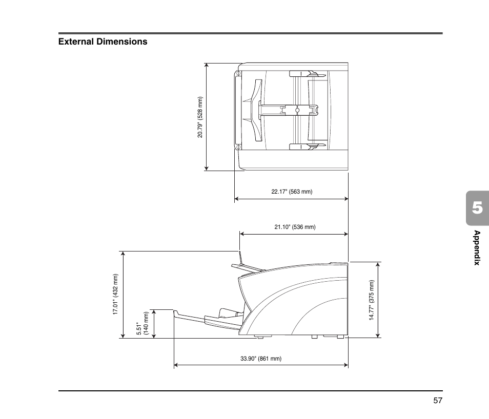 External dimensions | Canon IMAGEFORMULA DR-X10C User Manual | Page 65 / 67