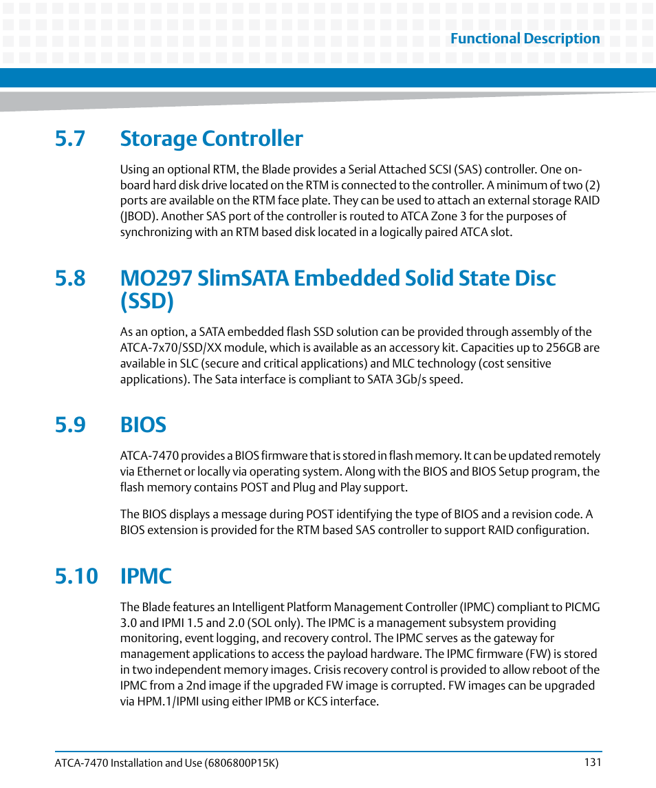 7 storage controller, 8 mo297 slimsata embedded solid state disc (ssd), 9 bios | 10 ipmc | Artesyn ATCA-7470 Installation and Use (October 2014) User Manual | Page 131 / 284