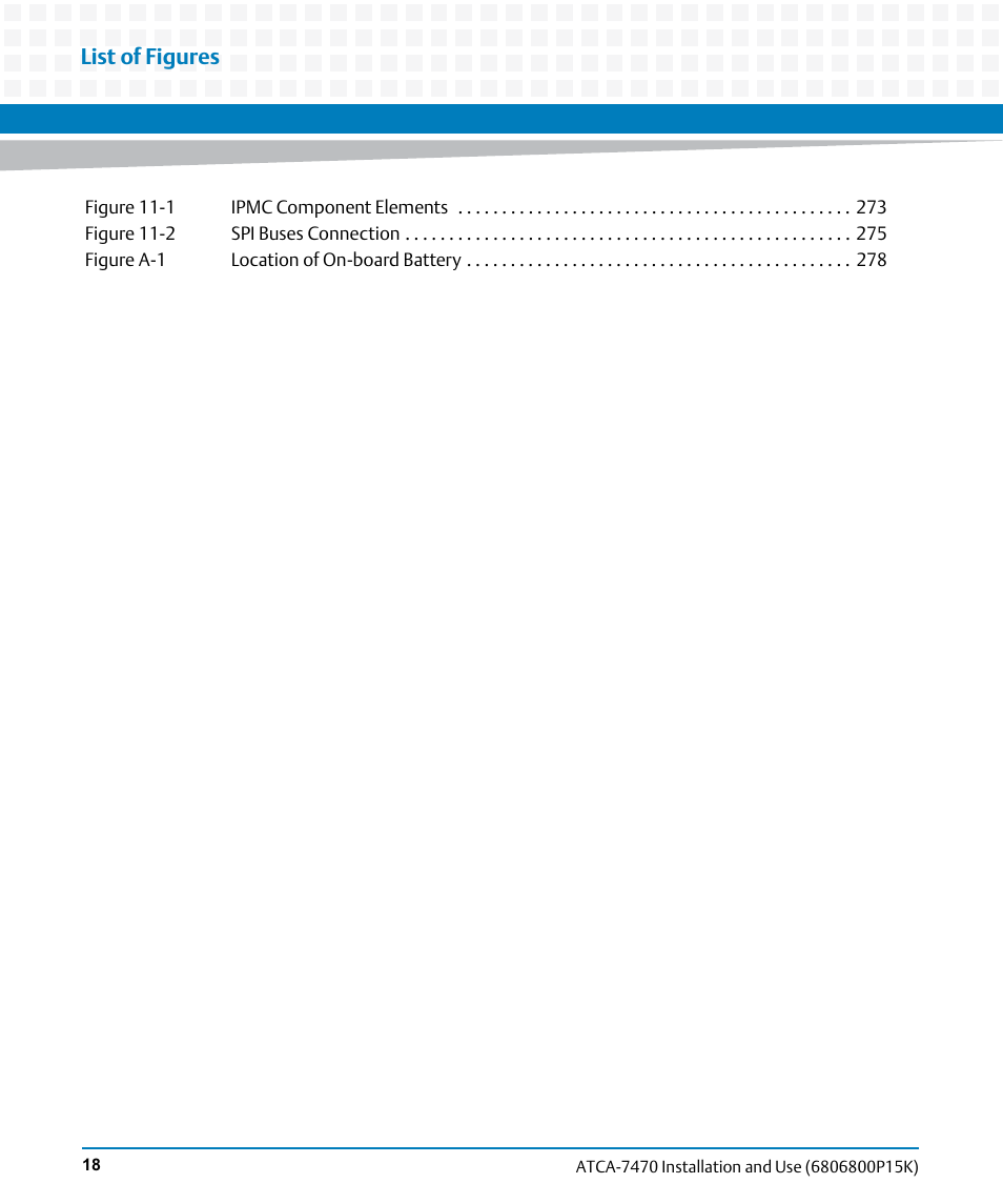 List of figures | Artesyn ATCA-7470 Installation and Use (October 2014) User Manual | Page 18 / 284