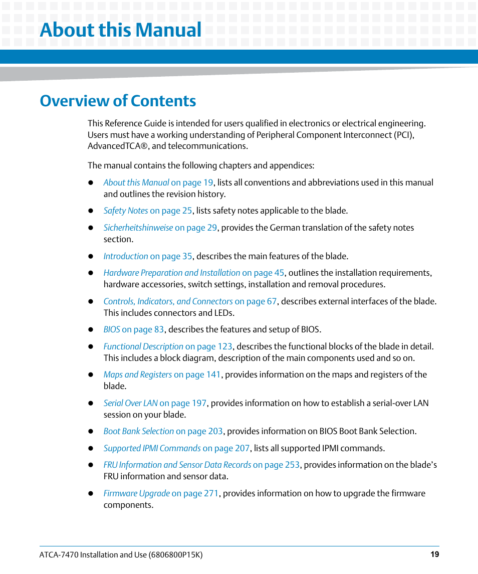 About this manual, Overview of contents | Artesyn ATCA-7470 Installation and Use (October 2014) User Manual | Page 19 / 284