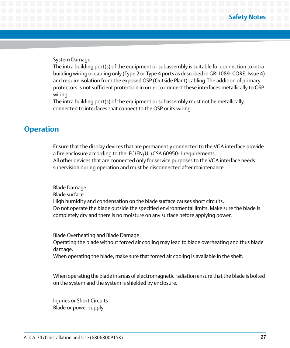 Operation | Artesyn ATCA-7470 Installation and Use (October 2014) User Manual | Page 27 / 284