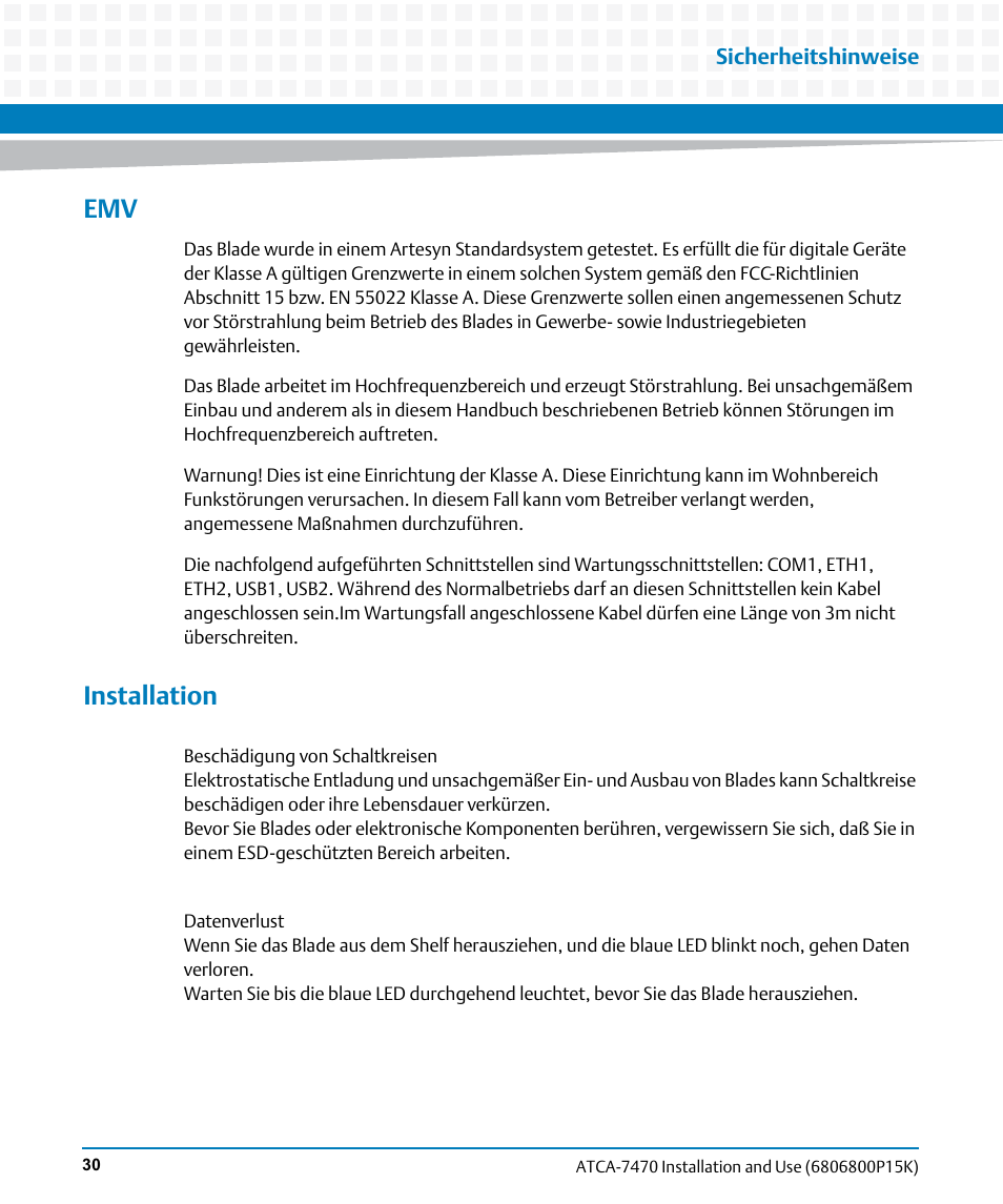 Installation | Artesyn ATCA-7470 Installation and Use (October 2014) User Manual | Page 30 / 284