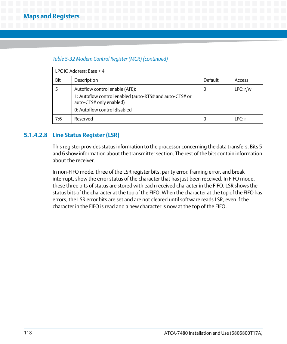 Maps and registers | Artesyn ATCA-7480 Installation and Use (February 2015) User Manual | Page 118 / 330