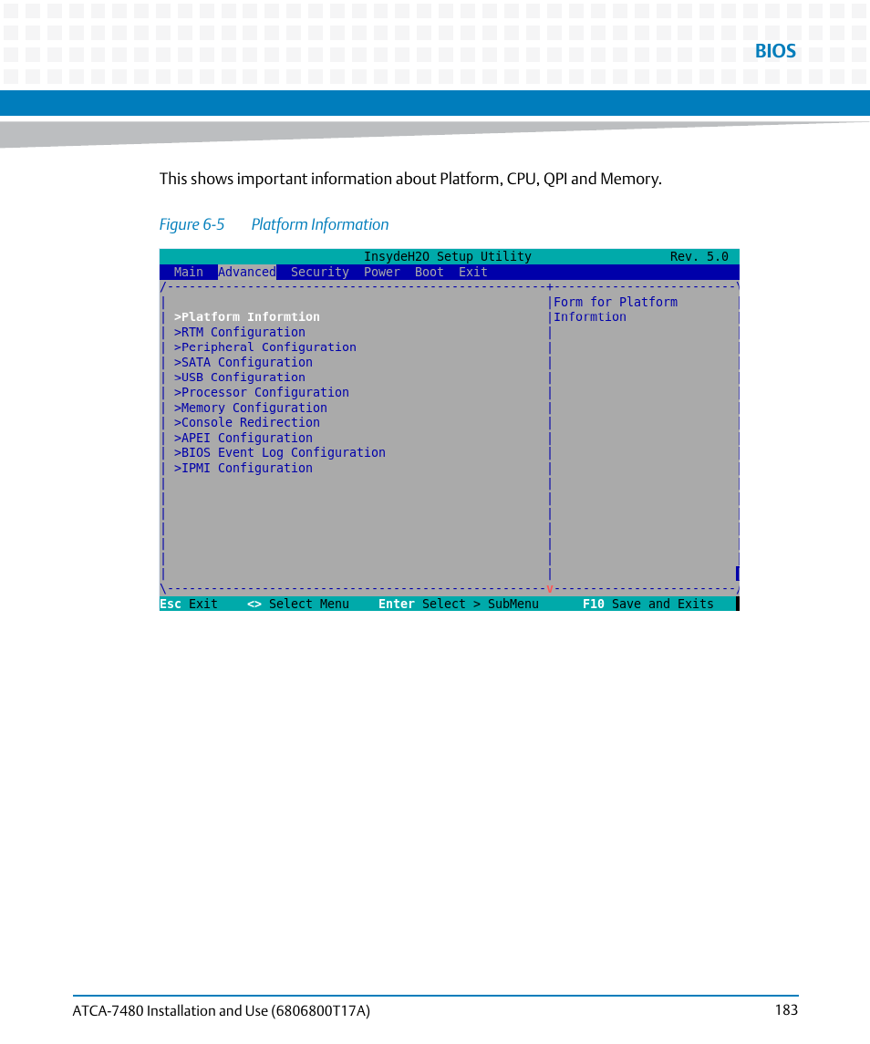 Figure 6-5, Platform information, Bios | Artesyn ATCA-7480 Installation and Use (February 2015) User Manual | Page 183 / 330