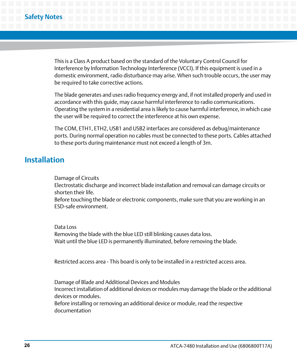 Installation | Artesyn ATCA-7480 Installation and Use (February 2015) User Manual | Page 26 / 330