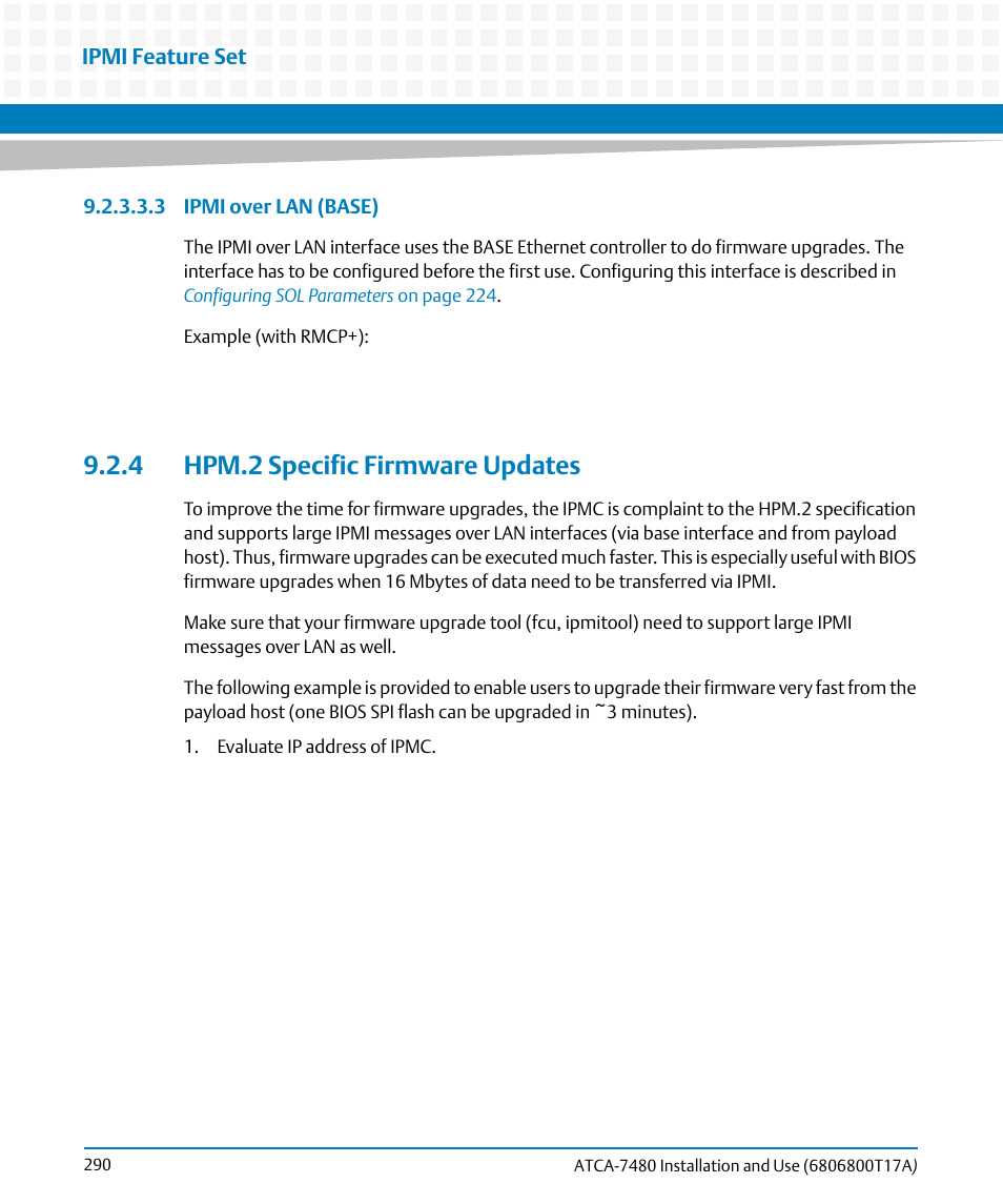 4 hpm.2 specific firmware updates, Ipmi feature set | Artesyn ATCA-7480 Installation and Use (February 2015) User Manual | Page 290 / 330