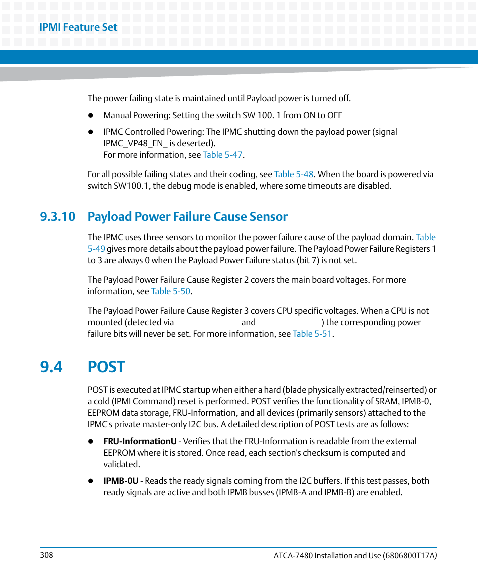 10 payload power failure cause sensor, 4 post, Post | Artesyn ATCA-7480 Installation and Use (February 2015) User Manual | Page 308 / 330