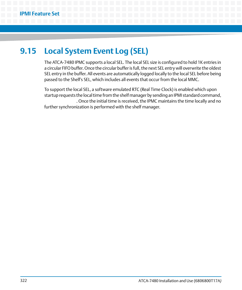 15 local system event log (sel) | Artesyn ATCA-7480 Installation and Use (February 2015) User Manual | Page 322 / 330