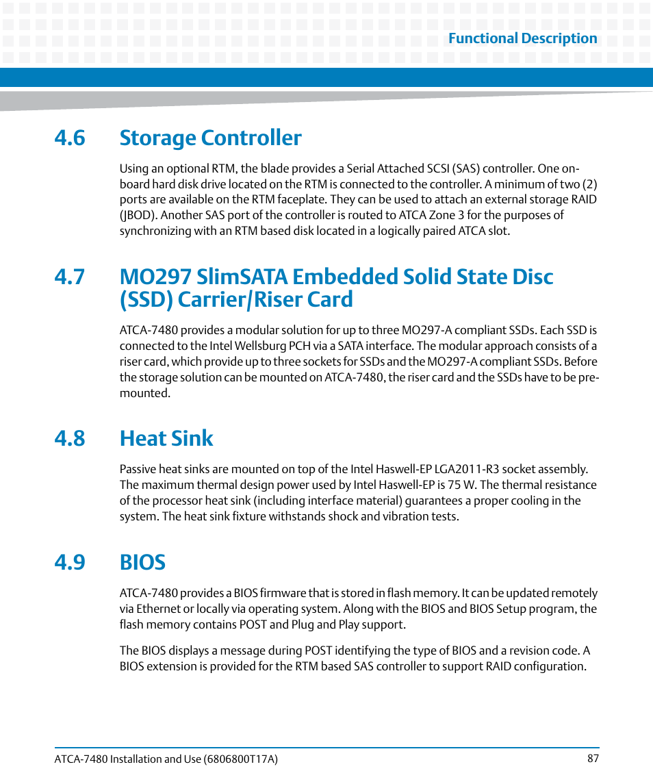 6 storage controller, 8 heat sink, 9 bios | Artesyn ATCA-7480 Installation and Use (February 2015) User Manual | Page 87 / 330