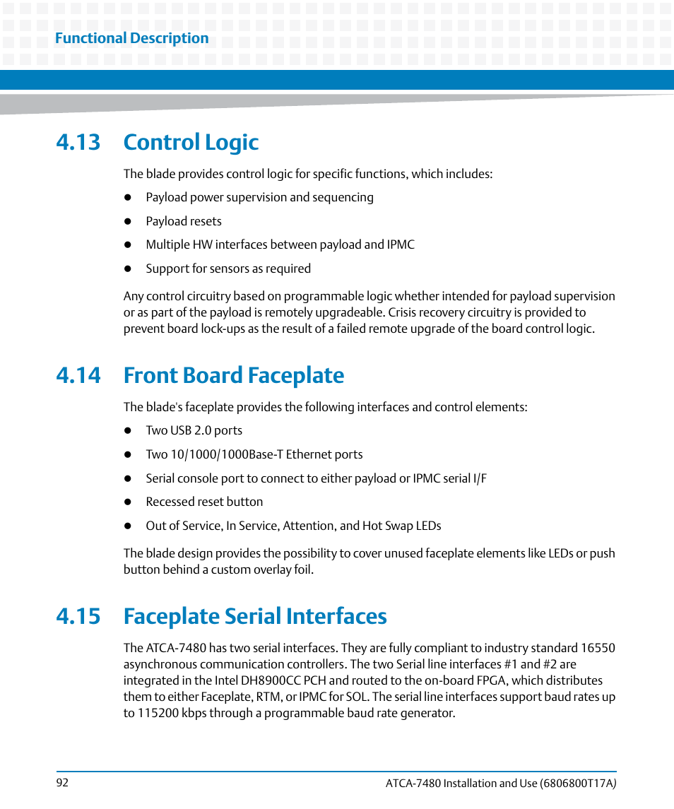 13 control logic, 14 front board faceplate, 15 faceplate serial interfaces | Artesyn ATCA-7480 Installation and Use (February 2015) User Manual | Page 92 / 330