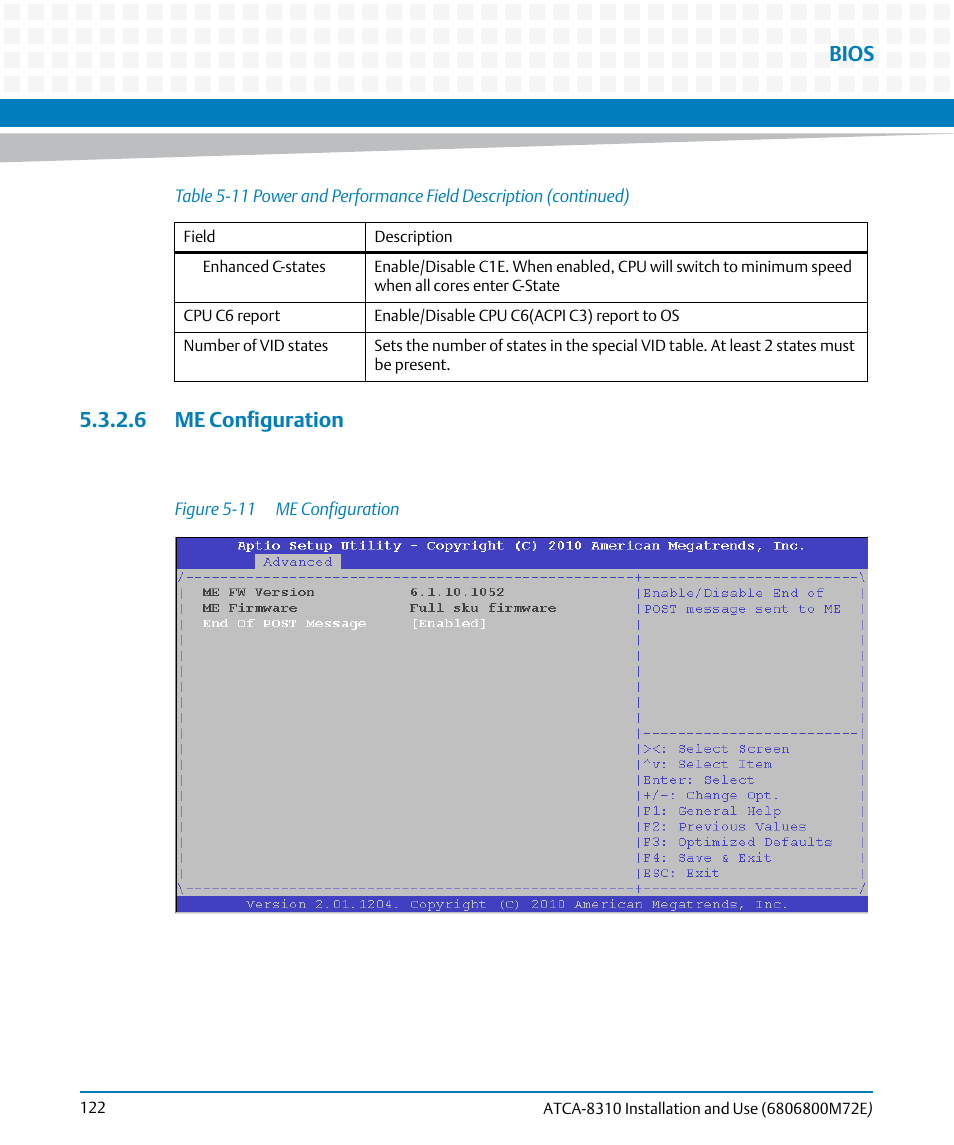 6 me configuration, Figure 5-11, Me configuration | Bios | Artesyn ATCA-8310 Installation and Use (May 2014) User Manual | Page 122 / 456
